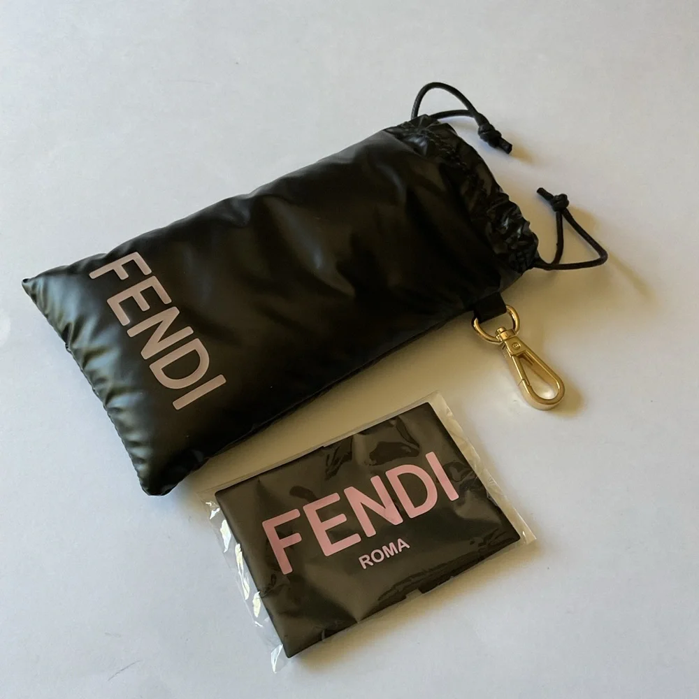 FENDI LARGE PUFFER SUNGLASSES POUCH BLACK PALE PINK LOGO AND CLEANING CLOTH NEW